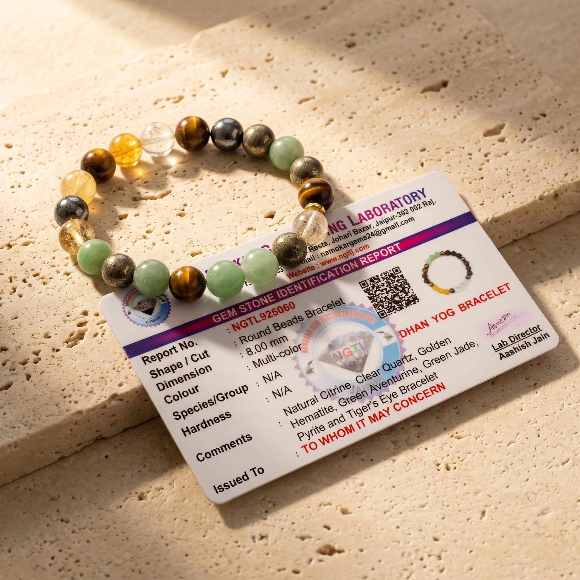 Dhan Yog Bracelet displayed with its Certificate of Authenticity in premium packaging.
