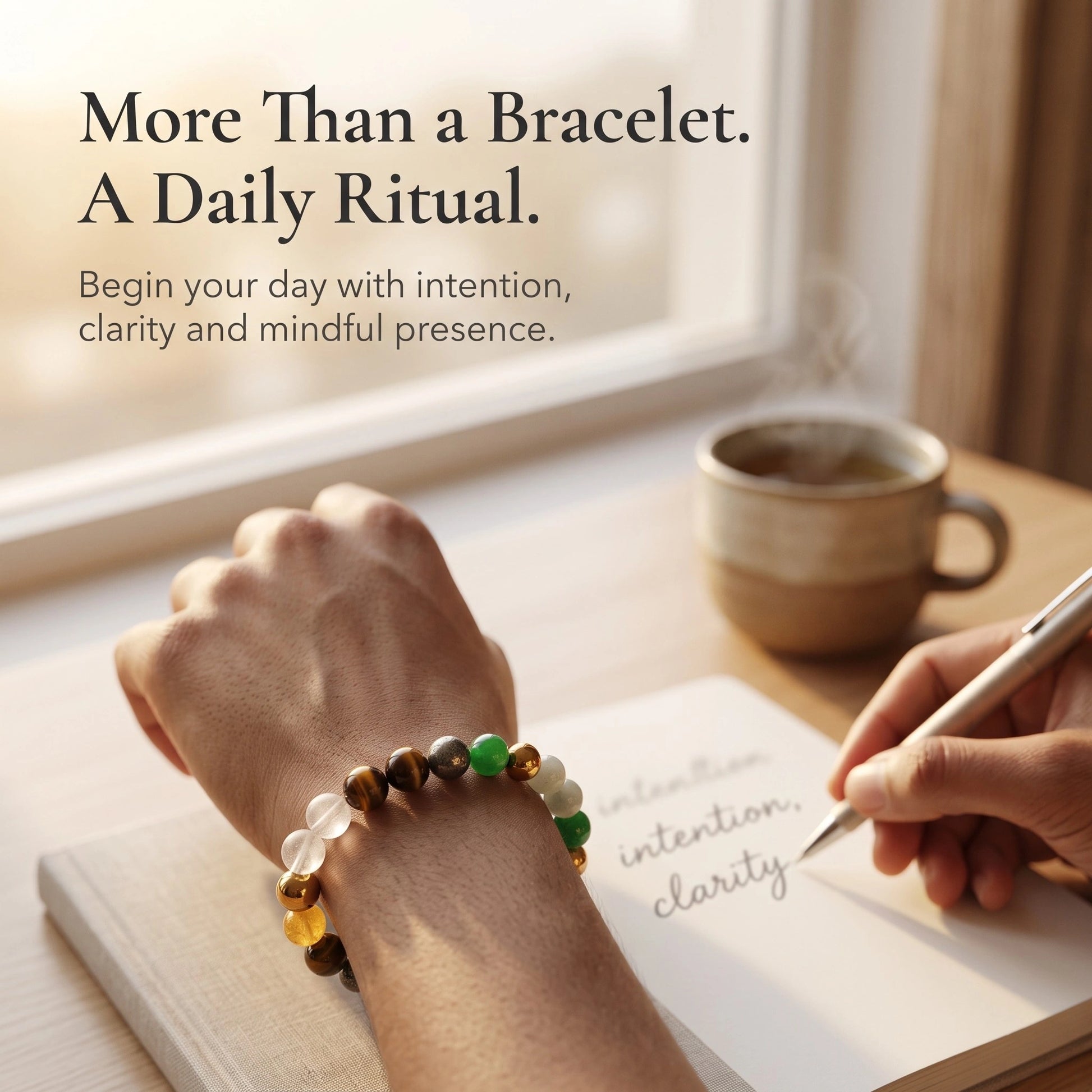 Dhan Yog Bracelet as part of a mindful daily ritual with premium lifestyle photography.