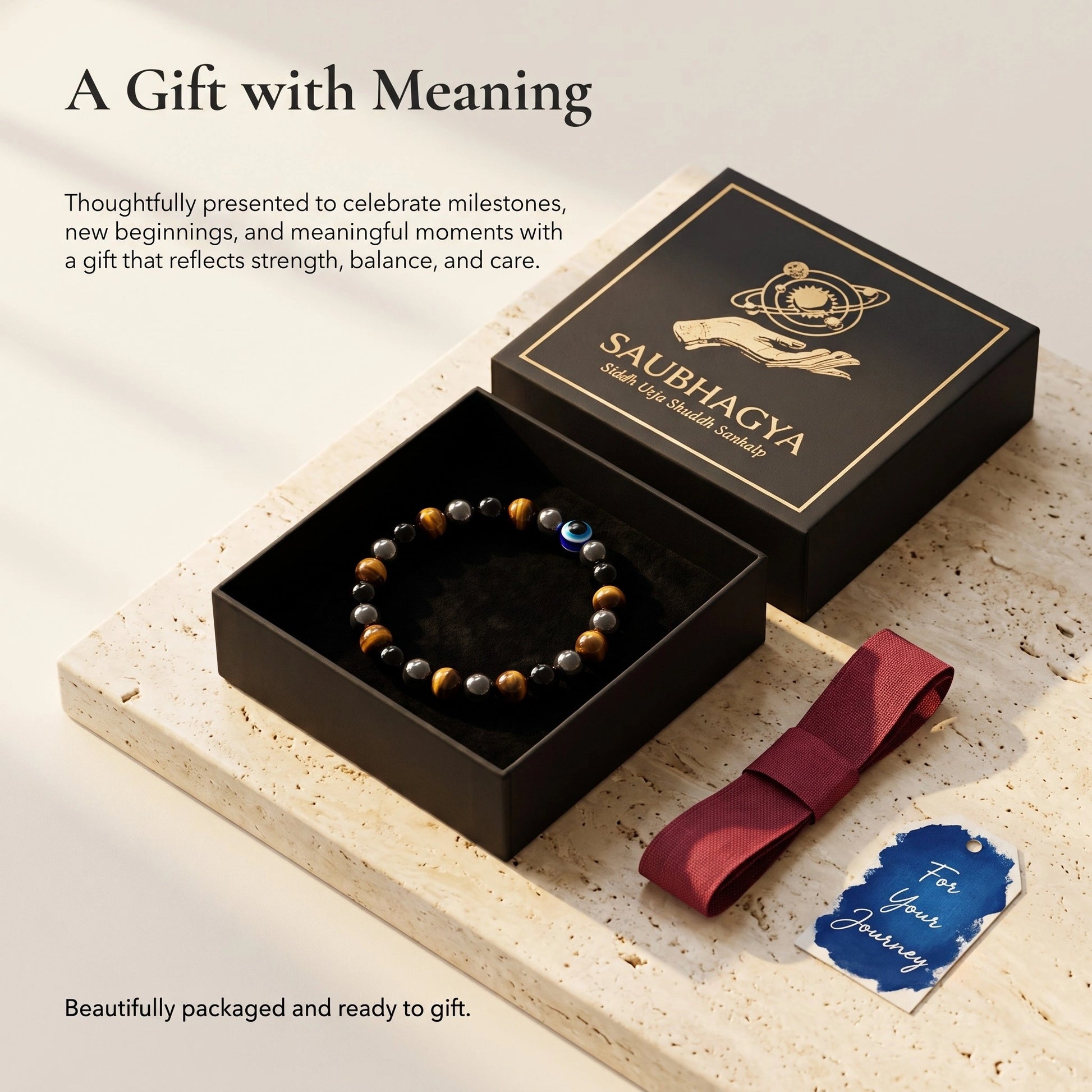 Premium gift presentation of the Triple Protection Bracelet in luxury packaging for meaningful gifting.